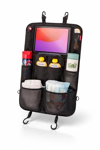 HerzensKind Rückenlehnenschutz und Organizer. Auto Organizer mit extra großem 13" Tabletfach und 9 Taschen. Sitzschoner mit Tablethalter für Autofahrten mit Kindern.(1 Stück)