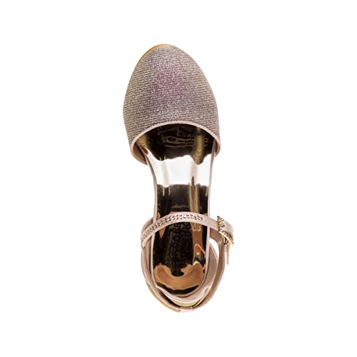 Badgley Mischka Girls Dress Shoes - Kids Rhinestone Dress Pump Block High Heel Sandals With Ankle Strap - Rose Gold (5 Big Kid) #TOP3