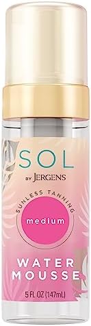 SOL by Jergens Deep Water Self Tanner Mousse, Water-based Sunless Tanner with Coconut Water for Fake Tan, Dye-free Tanning Active Derived from Natural Sugars, Medium Color, 5 Ounce