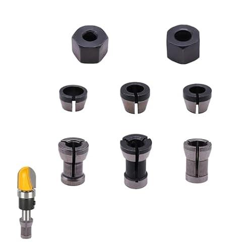8 szt. zacisków do frezarki i maszyny do grawerowania, 6 adapterów zaciskowych (6 mm, 6,35 mm, 8 mm) i 2 nakrętki ze stali węglowej o wysokiej precyzji do drewna