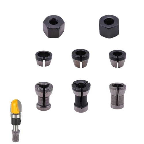 8 Piezas de Pinzas de Sujeción en Acero para Máquinas de Grabado y Fresadoras Eléctricas, Enrutador de Madera, Adaptadores de Pinza 6 mm, 6,35 mm, 8 mm + 2 Tuercas para Herramientas de Carpintería