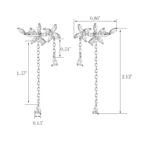 Dangle Earrings for Women Dainty Long Silver Chain Earrings Trendy Hypoallergenic CZ Flower Wrap Dangling Earrings Jewelry2