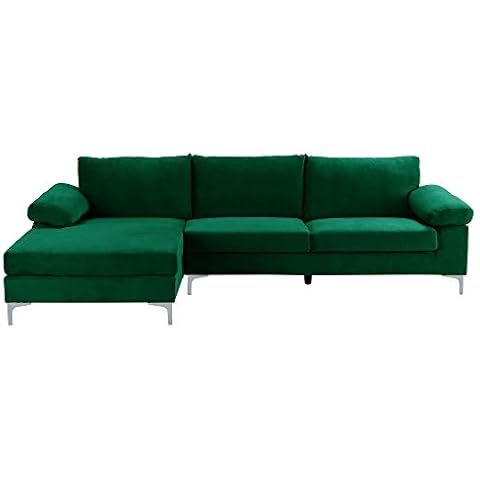 Casa Andrea Milano Modern Sectional Sofa L Shaped Velvet Couch, with Extra Wide Chaise Lounge Cover