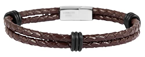 Akzent Thomber 5040270 - Pulsera unisex de piel de acero inoxidable con cierre magnético, 21 cm, Acero inoxidable