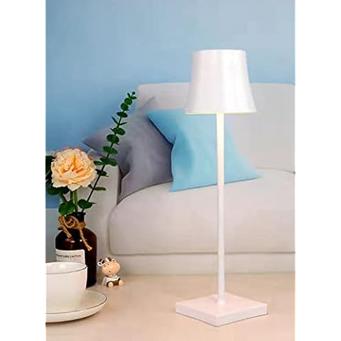 Rechargeable Cordless LED Table Lamp, 5200mAh Battery Powered Desk Lamp, USB Portable Metal Light, Nightstand Mini Small Bedside Light for Indoor Outdoor Restaurant Bar Coffee Shop, White Cover
