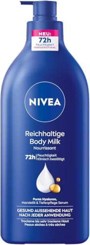 NIVEA Reichhaltige Body Milk intensiv pflegende Körpercreme mit purem Hyaluron Mandelöl und Tiefenpflege Serum Lotion für trockene Haut (625 ml)