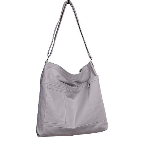 Image of Cotton Tote Handbag Women Canvas Crossbody Beach Bag Hobo Shoulder Tote Bag with 3 External Pocket,Zipper Closure
