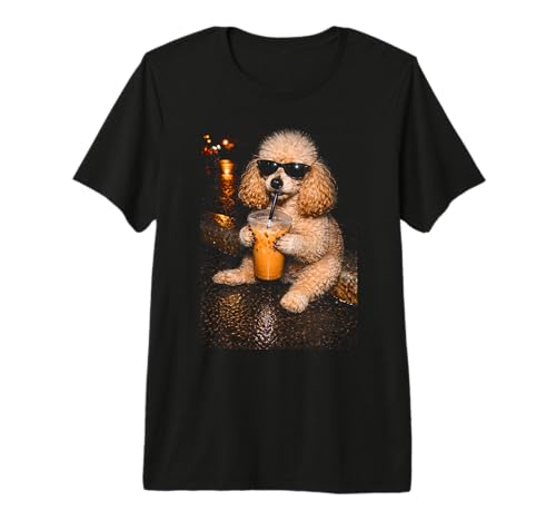 Funny Poodle Drinking Iced Coffee Fancy Dog Mom Lover Meme Premium Tri-Blend T-Shirt