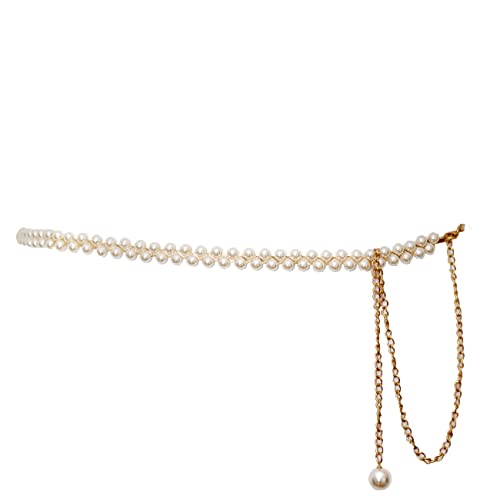 eVogues Plus Size Adjustable Pearl Chain Link Waist Belt
