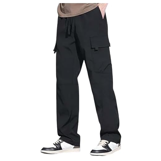 Pantaloni da lavoro da uomo casual americani in cotone traspirante leggero elastico in vita pantaloni da lavoro estivi tasche con coulisse sport corsa jogging allenamento fitness all'aperto, Nero , L