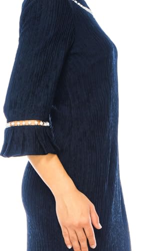 Image of Women's Midi Dress with Pearl Trim and 3 /4 Length Bell Sleeves