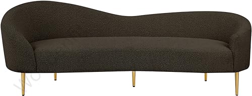 Image of Rosewood Luxury Curved Sofa in Premium Boucle Fabric | Solid Wood Structure | High Density Foam | Sturdy Golden Legs | Comfortable & Stylish Couch for Modern Living Room (Brown, 3 Seater)