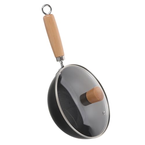 Wok de hierro fundido con tapa y mango de madera 24 cm miniatura 1