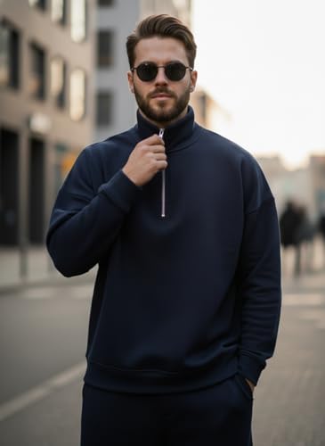 Image of Mack Jonney Solid Half Zipper Track Suit for men | Co-ord Set | Warm Fleece Tracksuit Set | Full Sleeve Sweatshirt