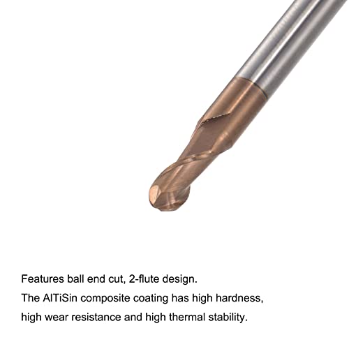 Image of uxcell Ball Nose End Mill 1.75mm Tip Radius Solid Carbide AlTiSin Coated CNC Router Bits 2 Flute Spiral Milling Cutter HRC55 with 4mm Shank 50mm (2-inch) Length