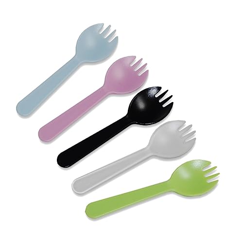 Didiseaon 100pcs Set of Blue Plastic Sporks 2-in-1 Serving Utensils for Fruit Cake Dessert Non-stick Tasteless