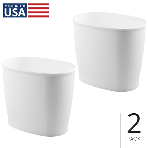 Image of iDesign Slim Plastic Bathroom Trash Can, Small Garbage Bin for Bedroom, Office, Desk, Dorm, 2-Pack, White
