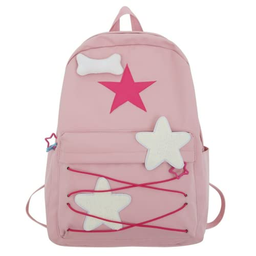 MININAI Mochila Preppy linda estampa de estrelas estilo coreano, mochila estética universitária para trabalho e viagens, rosa, One Size, Moderno