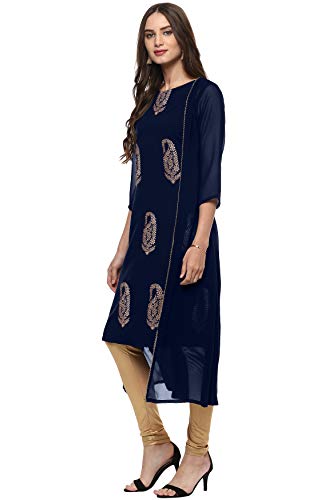 Image of Janasya Women's Poly Crepe Jacket Style A-line Kurta