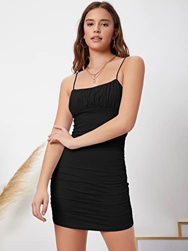 Image of Verdusa Women's Ruched Bust Spaghetti Strap Mini Cami Bodycon Short Dress