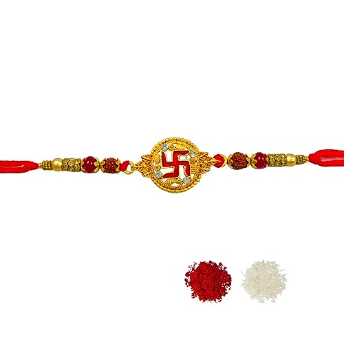 Image of Swastik Om Bracelet Luma Rakhi Combo Set with Roli Chawal Packet witghGift For Men || rakhi combo || bhaiya bhabhi rakhi