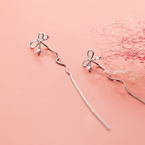 Pendientes threader de plata para cenas y eventos con diseño de cadena larga de lazo 3