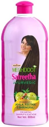 Meghdoot Ayurvedic Satreetha Shampoo Enriched With Natural Extracts of Amla, Reetha & Bhringraj For Hair Fall Control & Scalp Acne, Healthy Hair, Men & Women, Pack of 800ml (Pack of 1)