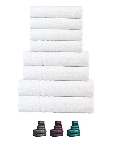 Craft Native Lot de 8 Serviettes de Bain 100 % Pur Coton filé | Lot de 8 Serviettes de Bain | Lavables en Machine | Ensemble de Serviettes de Bain en Lin pour Homme, Femme (Blanc) Cover