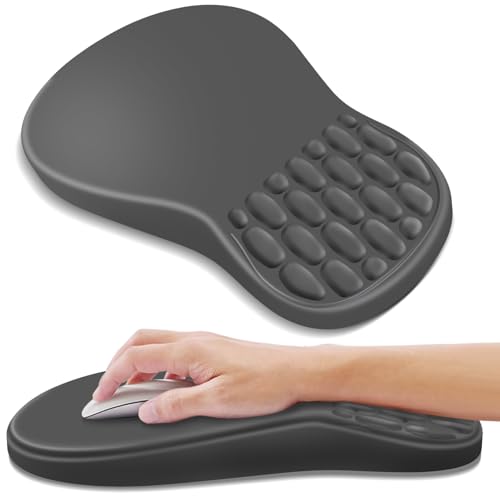 YIWEI Ergonomic Mouse Pad with Wrist Rest - Comfortable Office Mousepad with Memory Foam Wrist Support for Carpal Tunnel Relief, Mouse Pads with Non-Slip Base for Gaming and Home (Dark Gray)
