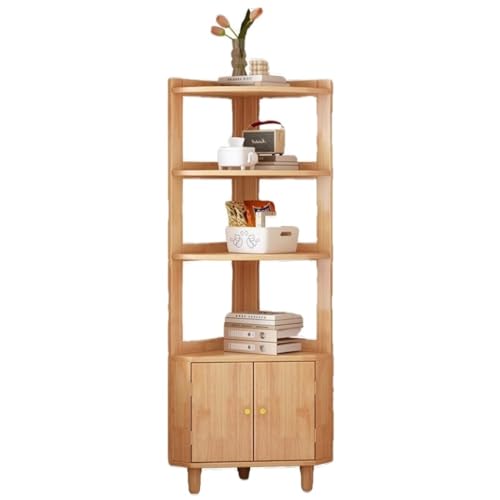 AMULONG Estantería de Esquina, Estudio, Estante Esquinero De Madera 4 Niveles, Soporte, Exhibición Almacenamiento, Estantería Esquinera con Gabinete para Sala Estar Rústico Balda(A)