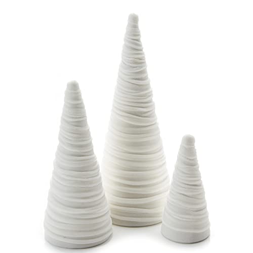 Light Ivory Velvet Cones Set of 3, Modern Mantel Decor, Winter Wedding Centerpiece, Handcrafted Gift for, Christmas Tree Tabletop, Office Bookcase Accent (Light Ivory)