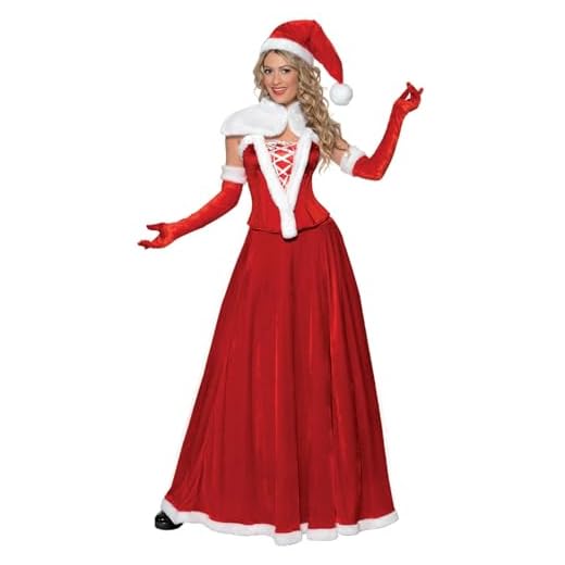 Smiffys Costume de Mère Noël de luxe, Rouge, avec bonnet, cape, corset, jupe et gants