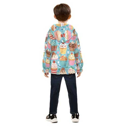 Cupcakes on Blue Background Pattern Toddler Fleece Jacket Girl Boys Hooded Fleece Jacket4