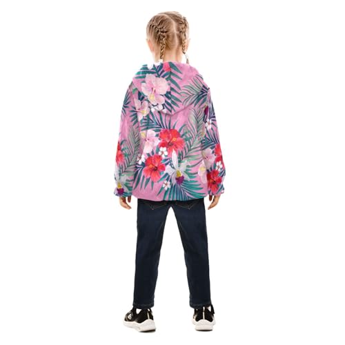 OTVEE Palm Leaves and Hibiscus Flowers Kids Hoodie Jacket Fall Spring Full Zip Warm Outwear Coat4