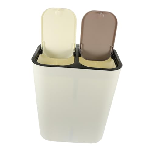 Cabilock Cubos de Basura Doble Compartimento con Tapa Cubo Blanco con Pedal para Baño y Cocina Húmedo y Seco Contenedor Resistente y Fácil de Limpiar
