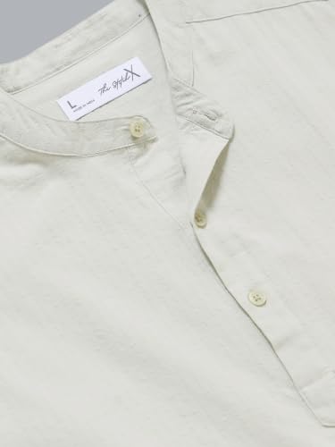 Image of StitchX Men's Seersucker Band Collar Pure Cotton Striped Kurta Shirt-S-2XL