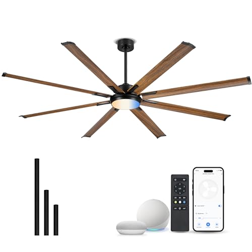 Image of 84 Inch Industrial Ceiling Fan with Light, Large Design with 8 Aluminum Blades, Compatible with Alexa, 6-Speed Reversible DC Motor, 3 Color Temperature Options - ZCCF04WD-84