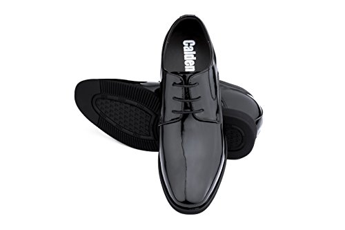 Image of Calden Men's Invisible Height Increasing Elevator Shoes - Black Patent Leather Lace-up Formal Tuxedo Oxfords - 3 Inches Taller - K911929 - Size 8.5 D(M) US