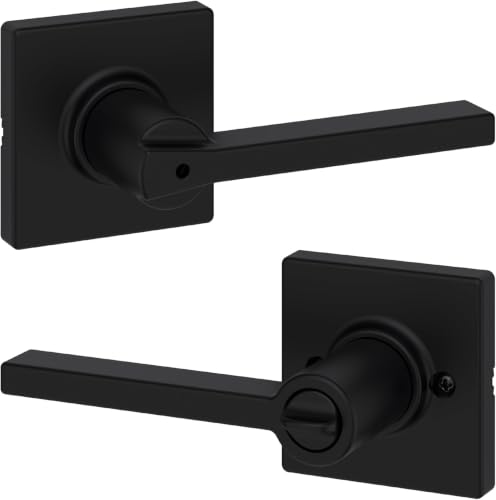 Image of Kwikset Casey Interior Privacy Door Handle with Lock, Door Lever for Bathroom and Bedroom, Matte Black Reversible Keyless Turn Lock, with Microban Protection (Pack of 6)