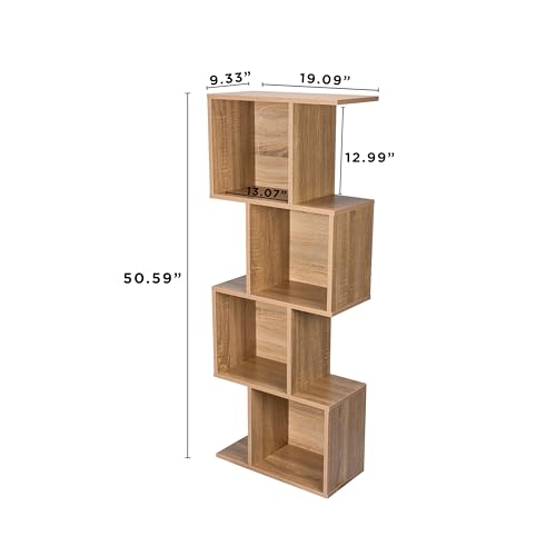 Image of Bookcase, Bookshelf, Freestanding Display Storage Shelves Open Bookcase for Bedroom, Small Bookshelf for Living Room and Office (Natural, S-Shaped)