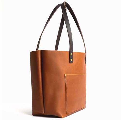 Image of Portland Leather Goods Classic Medium Tote Bag - Handmade, Open Top, Durable & Unlined - Interior & Exterior Pockets