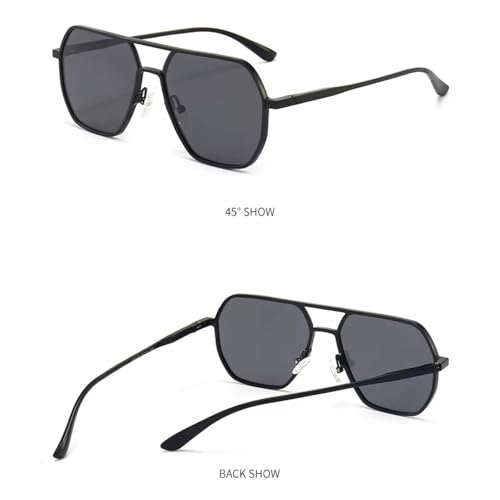 Image of Polarized Square Sunglasses for Men Stylish | Bold Alloy Black 100% UV Protection Branded Goggles for Driving Party Casual | Double Bridge Retro Anti Glare Sun Glasses