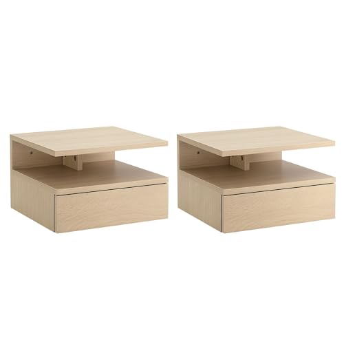HOMCOM Lot de 2 Tables de Chevet murales - Lot de 2 Tables de Nuit - tiroir Coulissant, Niche,...
