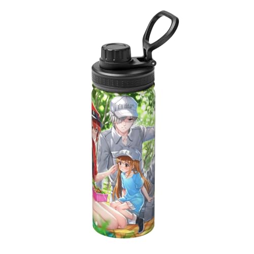 For はたらく細胞(20) 水筒・マグボトル スポーツボトル 魔法瓶 直飲み 運動 真空断熱 二重構造 ドリンク対応 蓋付き 携帯便利 保温保冷 漏れ防止 易清洗 大容量 広口 子供 大人 530ml おしゃれ ピクニック キャンプ 登山