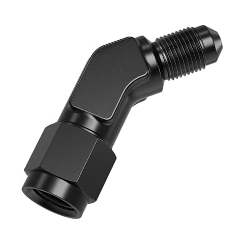 TRUCKMETER 45 Degree 3AN Female to 3AN Male Swivel Flare Union Fitting Adapter, Black Hard Aluminum Hex Anodized Connector, Automotive Accessories Suitable for Vehicle Fuel Oil Line Modification Cover