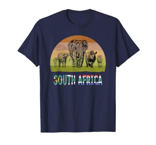 Big Five Retro Sunset Design for South Africa Safari T-Shirt, Men, Navy Blue, XX-Large
