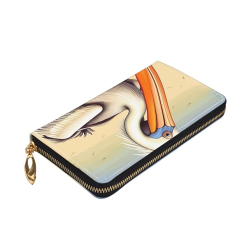 Leather Wallet for Women Men Bifold Wallet Ultra Slim Credit Card Holder Pelican Birds Ladies Clutch Purse4