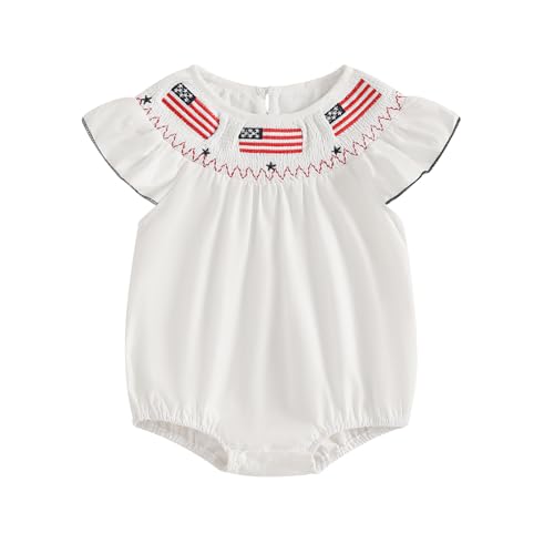 Image of Rourufy Baby Girl Easter Outfit Infant Bunny Smocked Bubble Romper Newborn Doll Collar Shirt Top Summer Toddler Clothes
