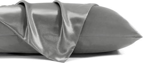 Image of 2 Pack Zippered Satin Toddler Pillowcaes, 14x 20 Inches, Luxury and Silky Soft Travel Zip Pillow Cases (Standard, Dark Grey)