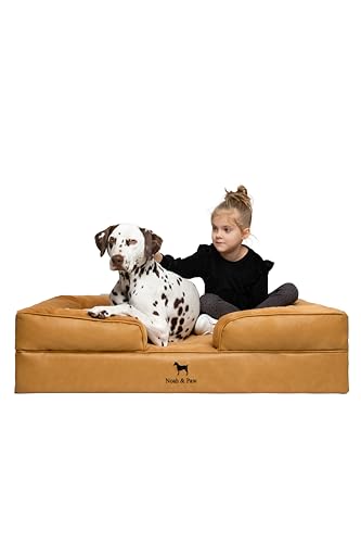 Image of NOAH & PAW XL Dog Bed, 45x35x11 Inch, Orthopedic Large Dog Beds, Eggshell Memory Foam Infused with Cooling Gel, Inner Cover, Water Resistant, Machine Washable (Faux Leather)